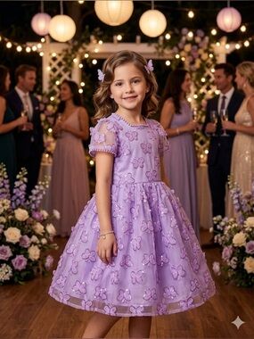 Kensie Girl Lavender Butterfly Appliqué Tulle Dress